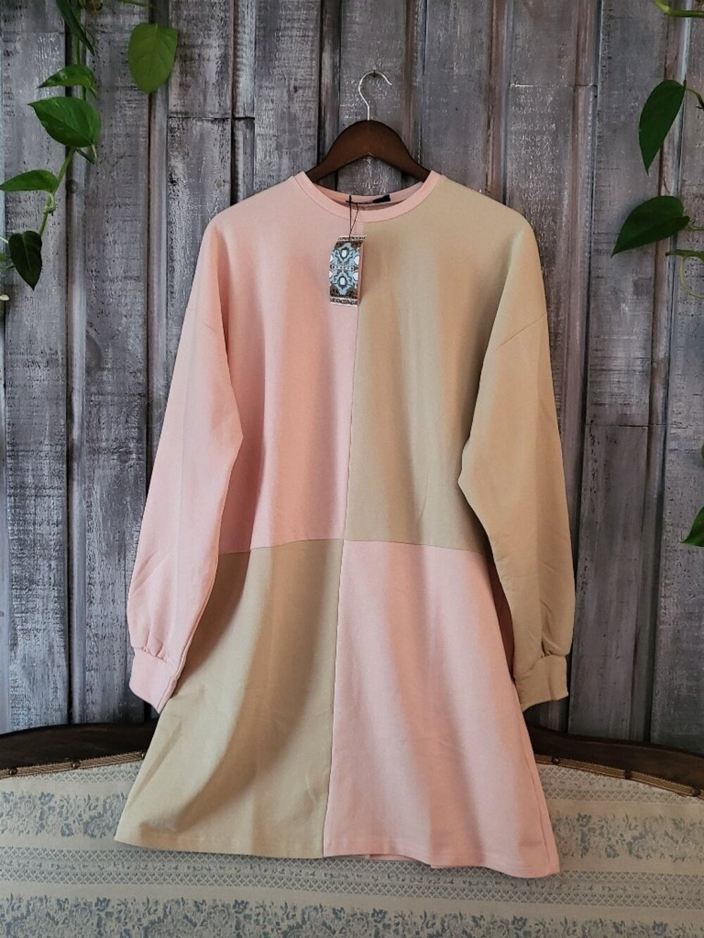 NWT Boohoo Plus 100% Cotton Pink Colorblock Sweat Dress